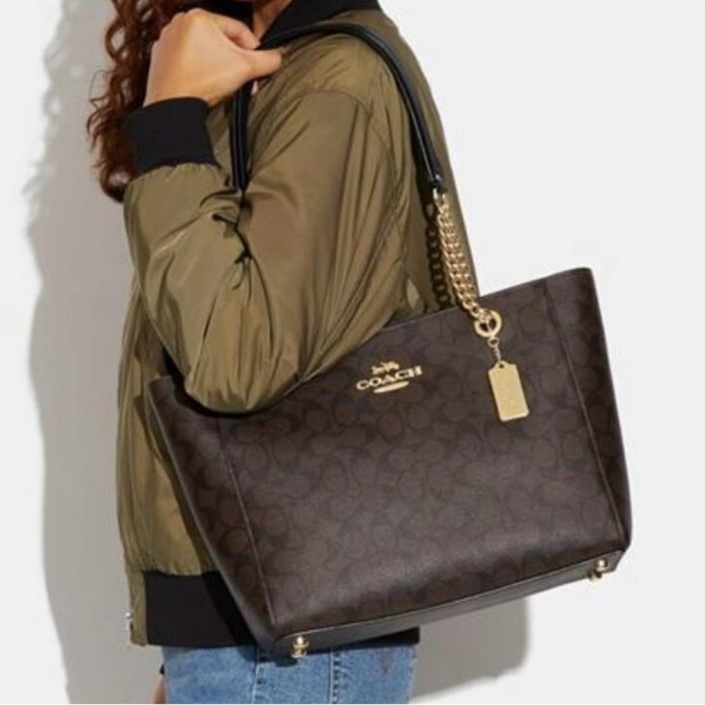 Coach Cammie Dark Brown Tote with Gold Accents W/ Card Case - Picture 16 of 16